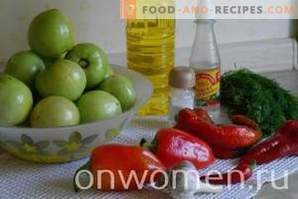 Przekąska zielonych pomidorów, czosnku i gorzkiego pieprzu na zimę