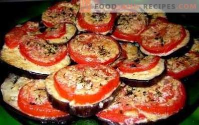 Fried eggplants with tomatoes and garlic